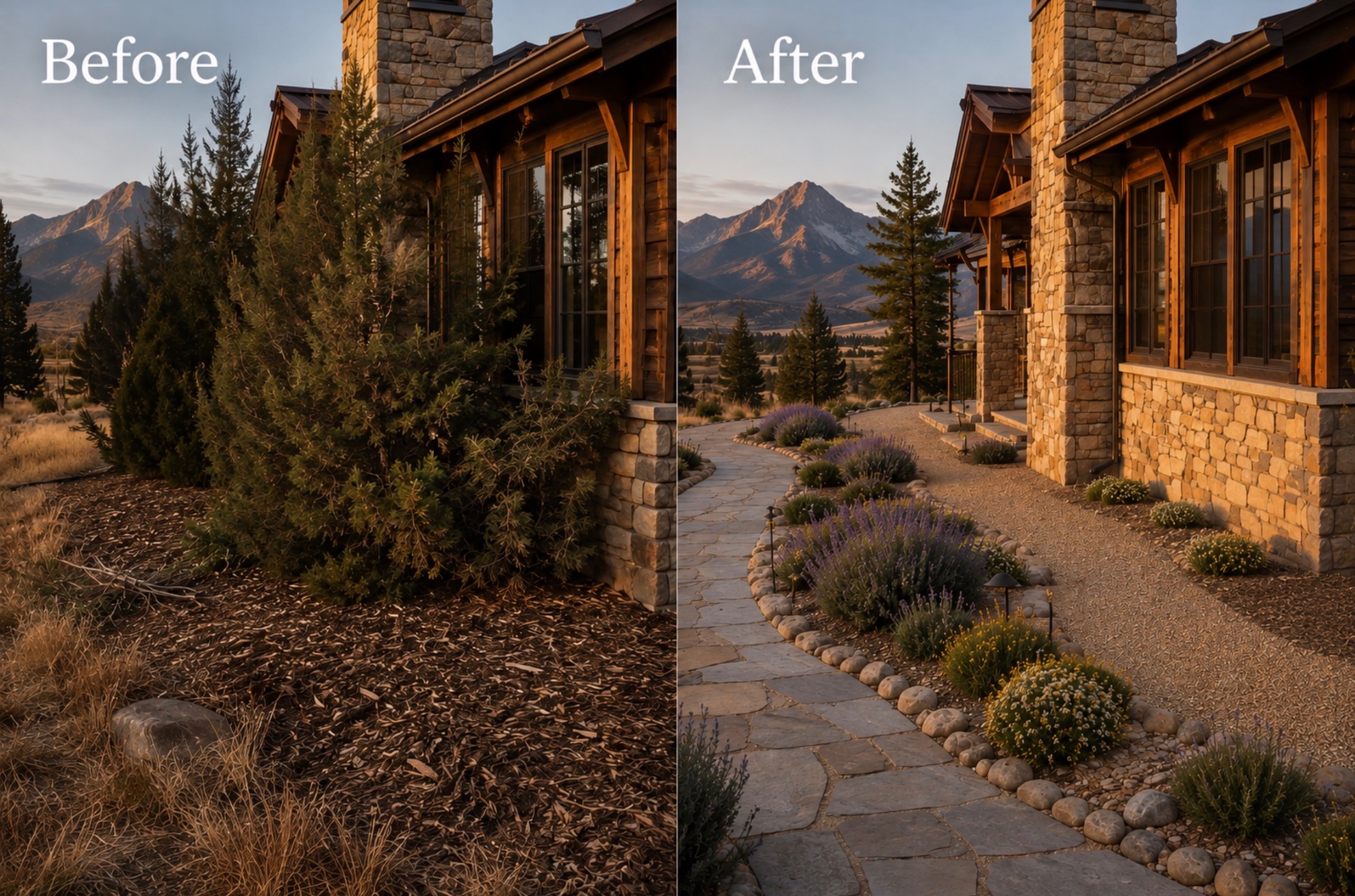 Modern home with a gravel and drought-tolerant buffer